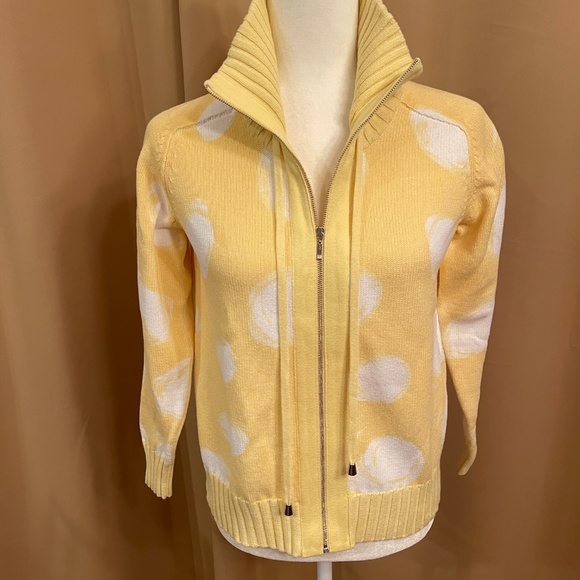 NEW! Bellacolori Yellow White Mock Neck Full Zip Cardigan Sweater Size Small - Picture 4 of 12